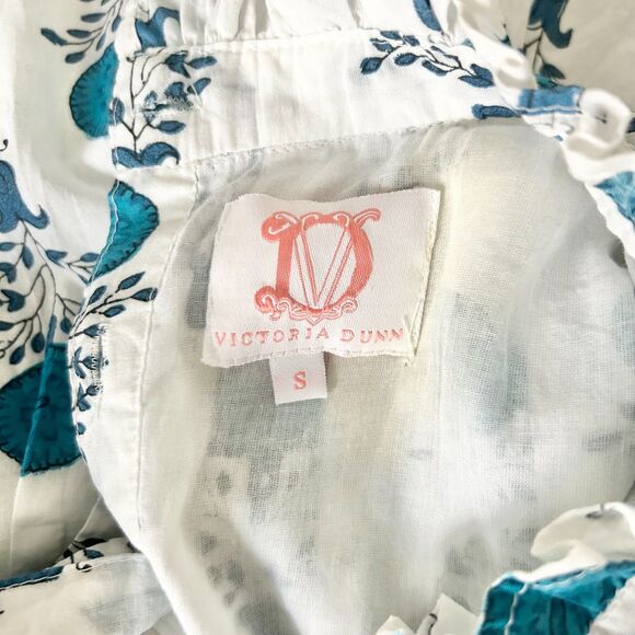 Victoria Dunn Ruffle Jasmine Blouse in Capri Blue 100% Cotton Size Small - Picture 3 of 4